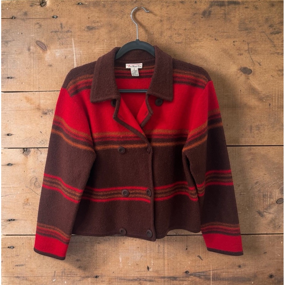 Vintage Talbots 100% Wool Button Front Jacket Cardigan SIZE SMALL red brown
